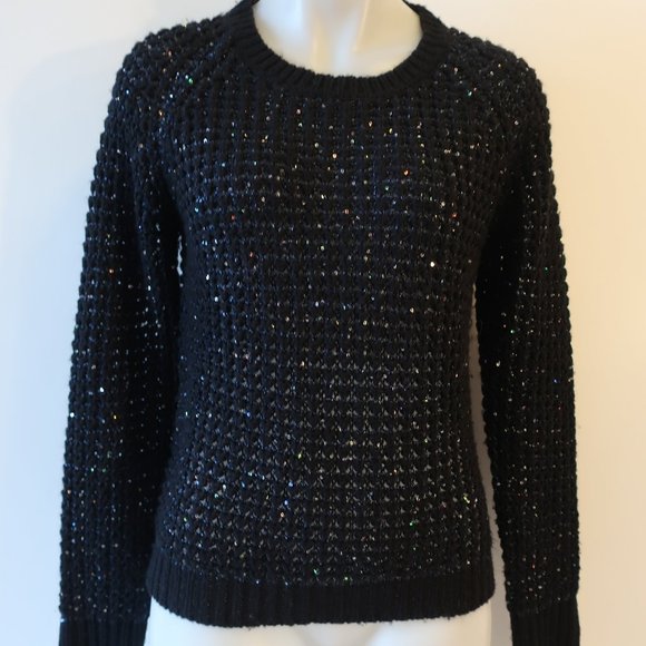 Womens Joie Black Sequined Wool Blend Knit Sweater M * - Picture 4 of 10